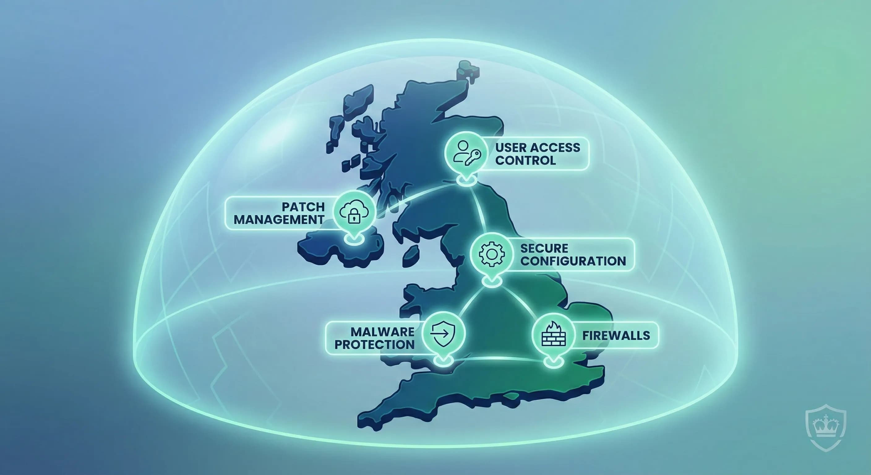 A simplified UK map representing the Cyber Essentials certification guide for UK businesses