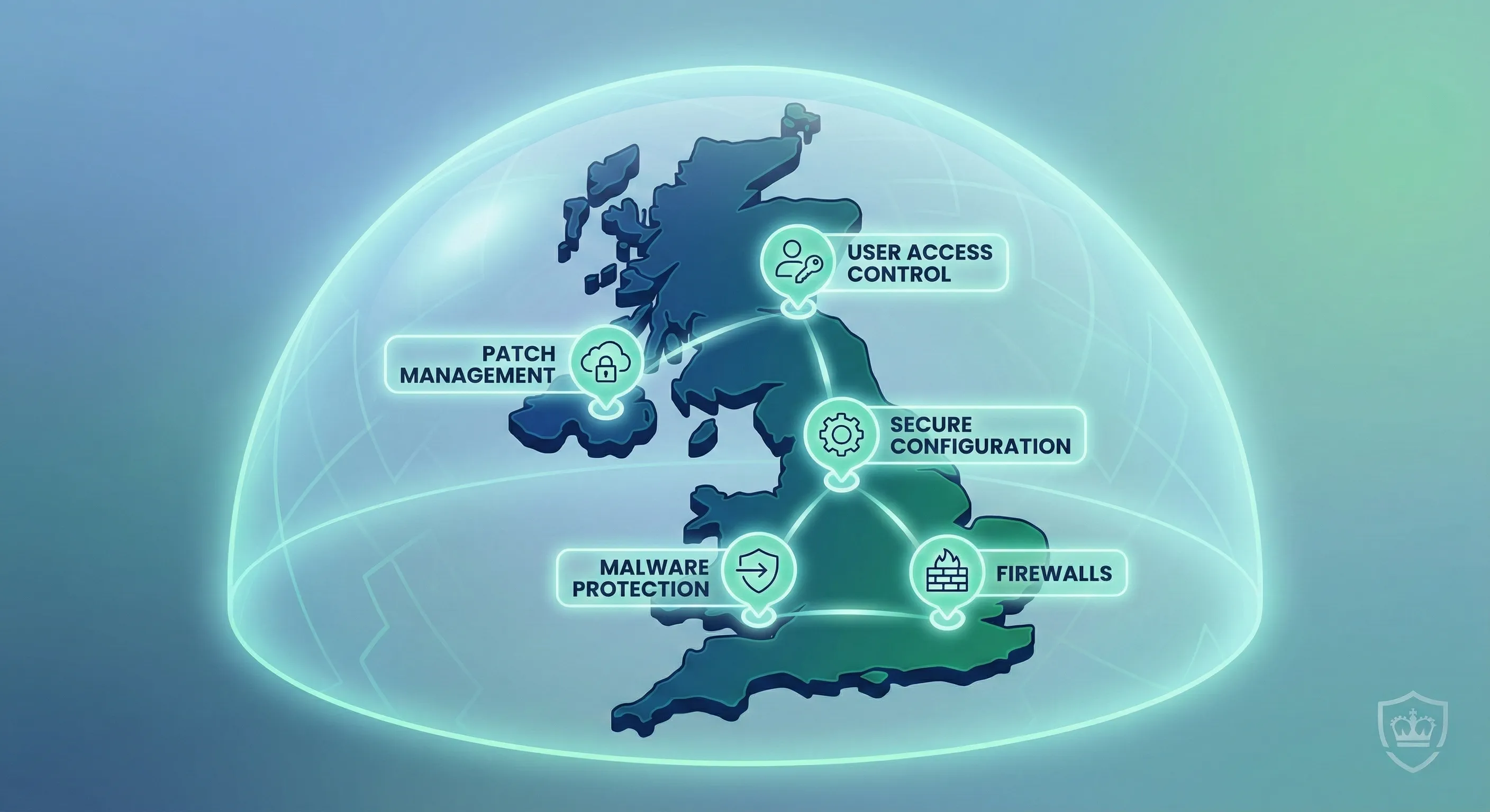 A simplified UK map representing the Cyber Essentials certification guide for UK businesses